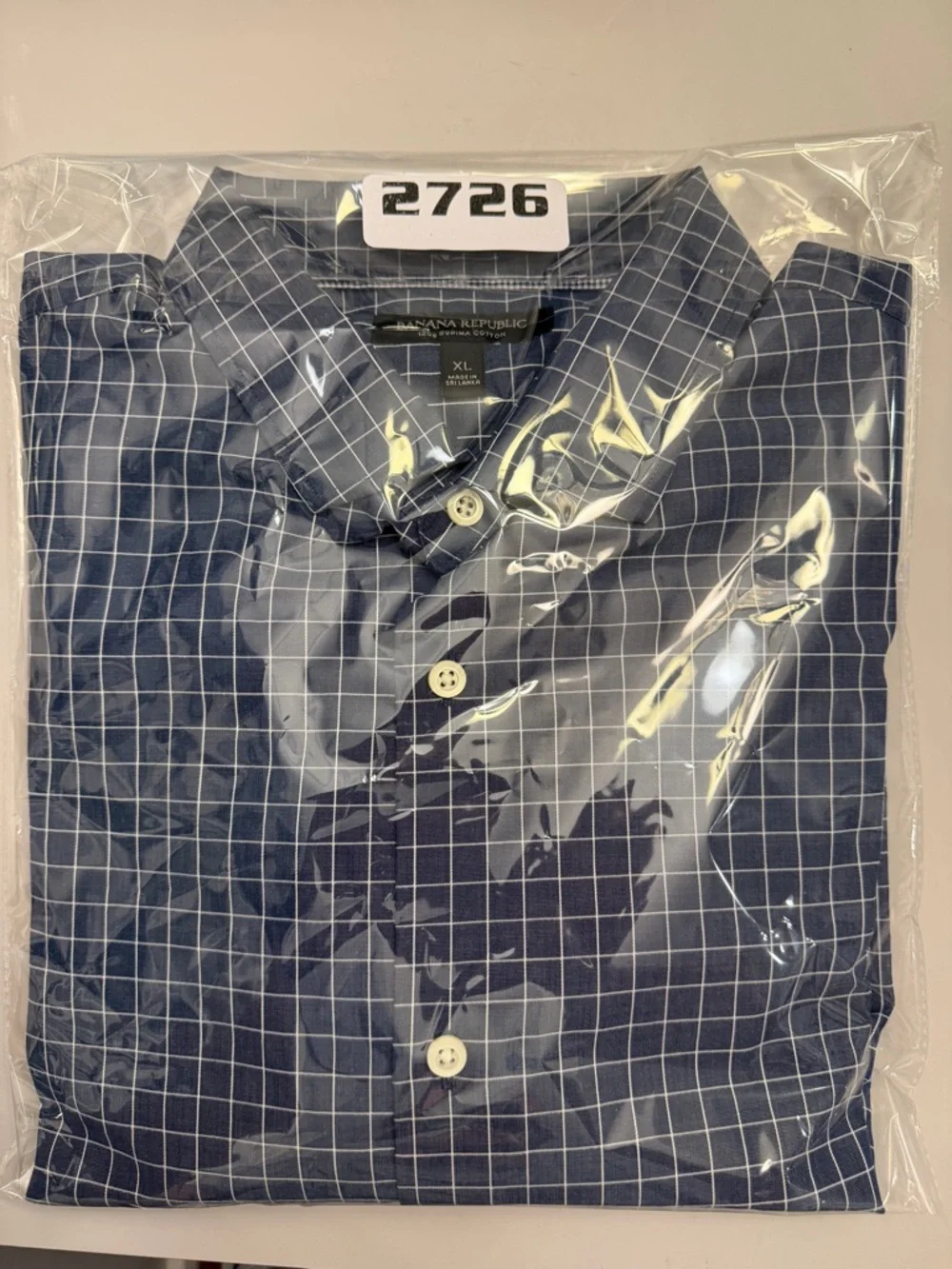 Banana Republic Navy and White Windowpane Dress Shirt‎